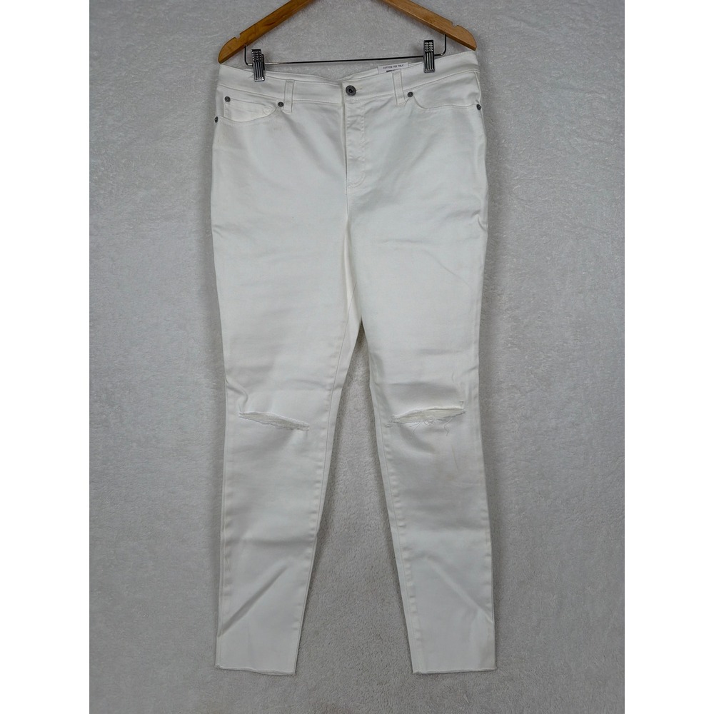INC International Concepts Skinny Jeans Womens 14/32 White Distressed Mid Rise
